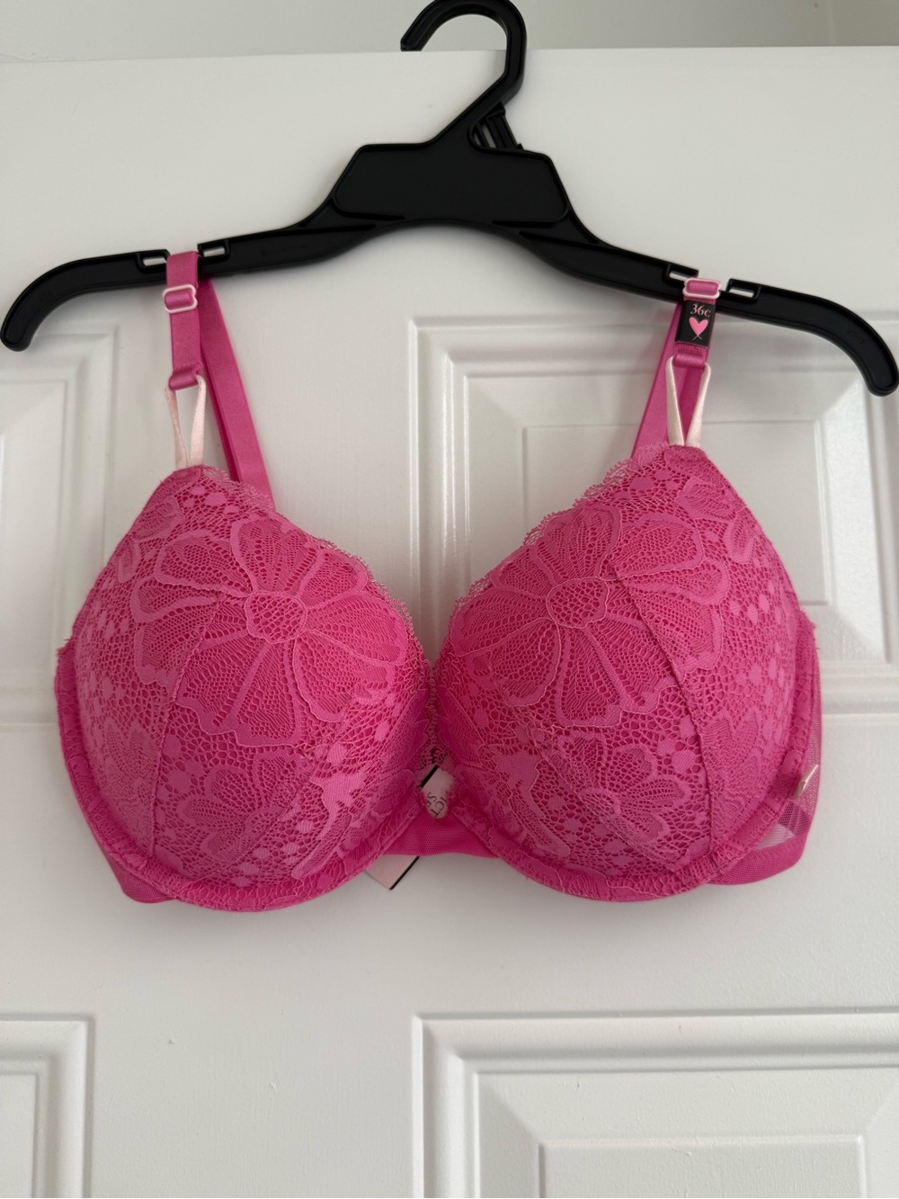 Victoria's Secret Floral Lace Pink Padded Push-Up Bra Sz 36C  Adjustable